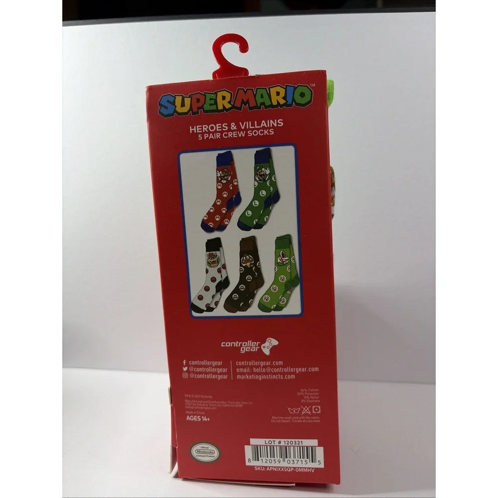 Nintendo Boys Super Mario Polyester Socks, Multicolor (5 Pack) Brand New